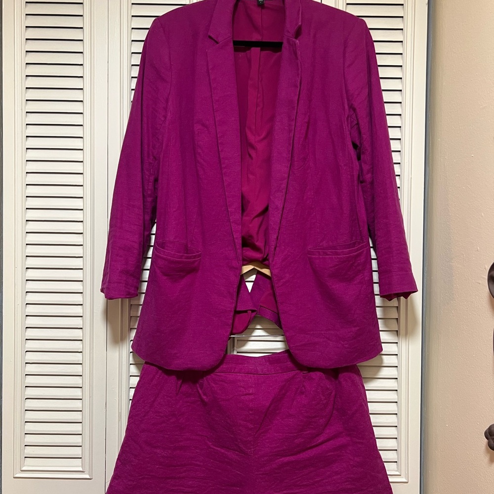 Women's Magenta Blazer and Short Set
